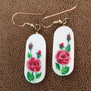 Rose design wood earrings